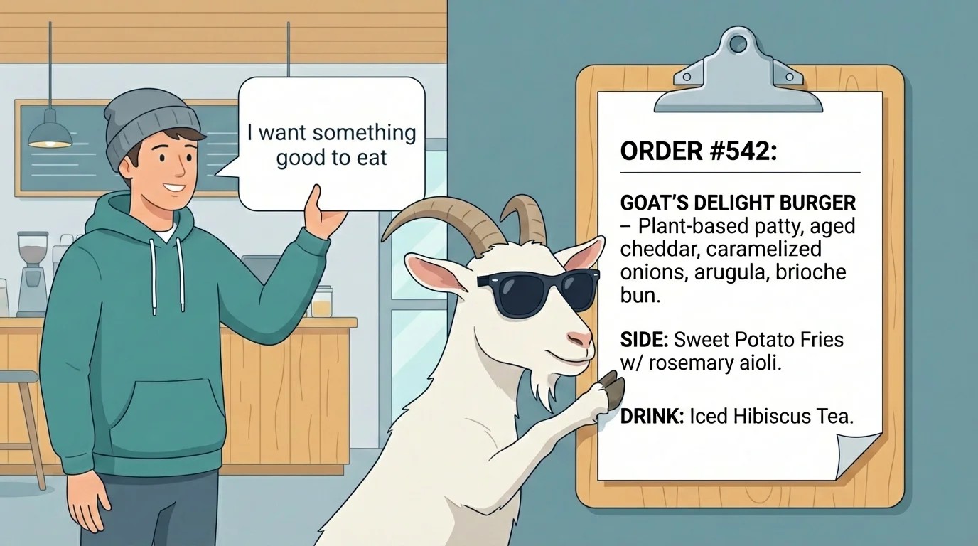 A Person asking for something simple and GOATIMUS delivering something that will provide a better result